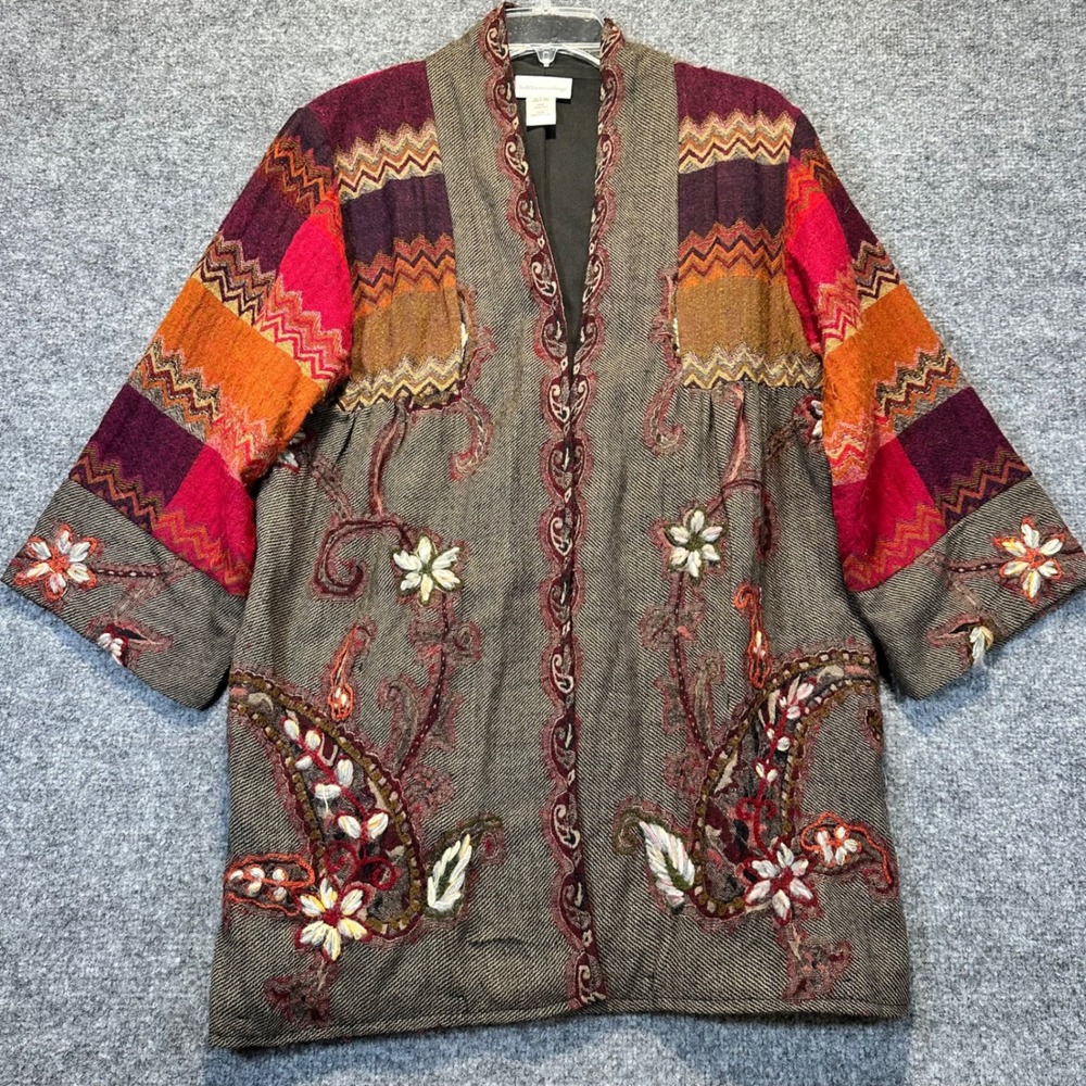 Soft Surroundings Embroidered Wool Jacket Womens L Multi Boho Artisan Paisley